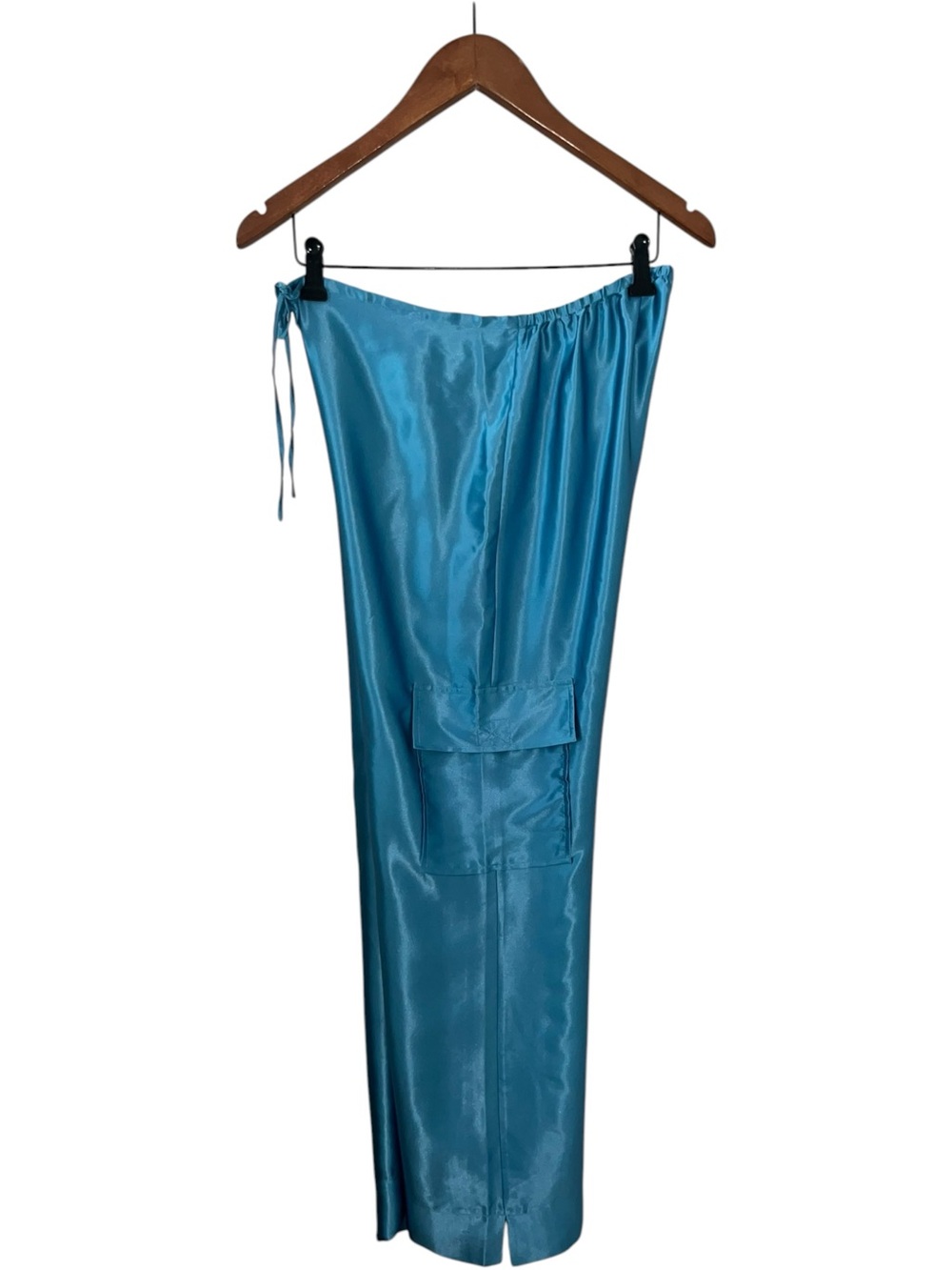 100% Silk AugustMoon Teal Wide-Leg Cargo Pants - Picture 6 of 7